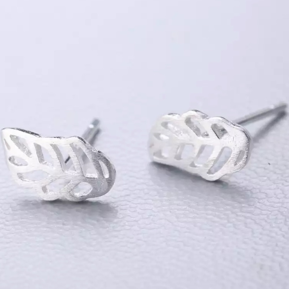 Sterling Silver 925 Leaves Stud Earrings
